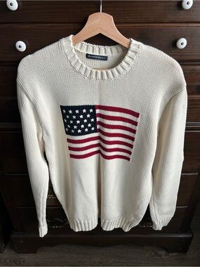 Brandy Melville Cream American Flag Knit Sweater